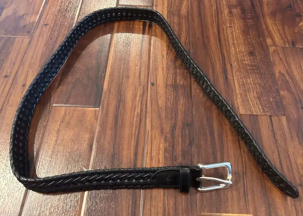 Dockers NWT Men's Black Braided Faux Leather Belt with Silver Buckle, Size 36